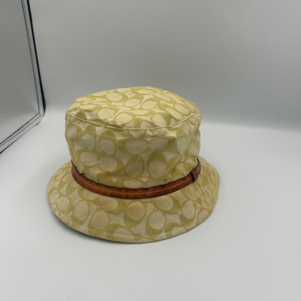 Coach Bucket Hat Womens M/L Yellow Signature C Monogram Leather Trim